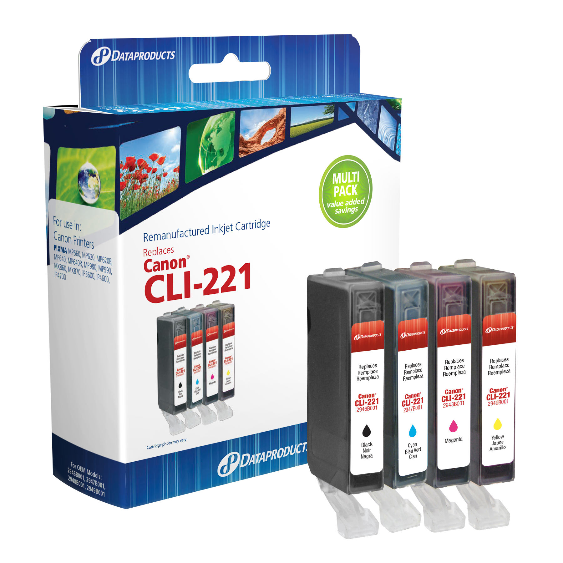Dataproducts DPCCLI221MP Remanufactured Inkjet Cartridge for Canon CLI-221 - Black and Color Ink 4-Pack Dataproducts DPCCLI221MP Remanufactured Inkjet Cartridge for Canon CLI-221 - Black and Color Ink 4-Pack