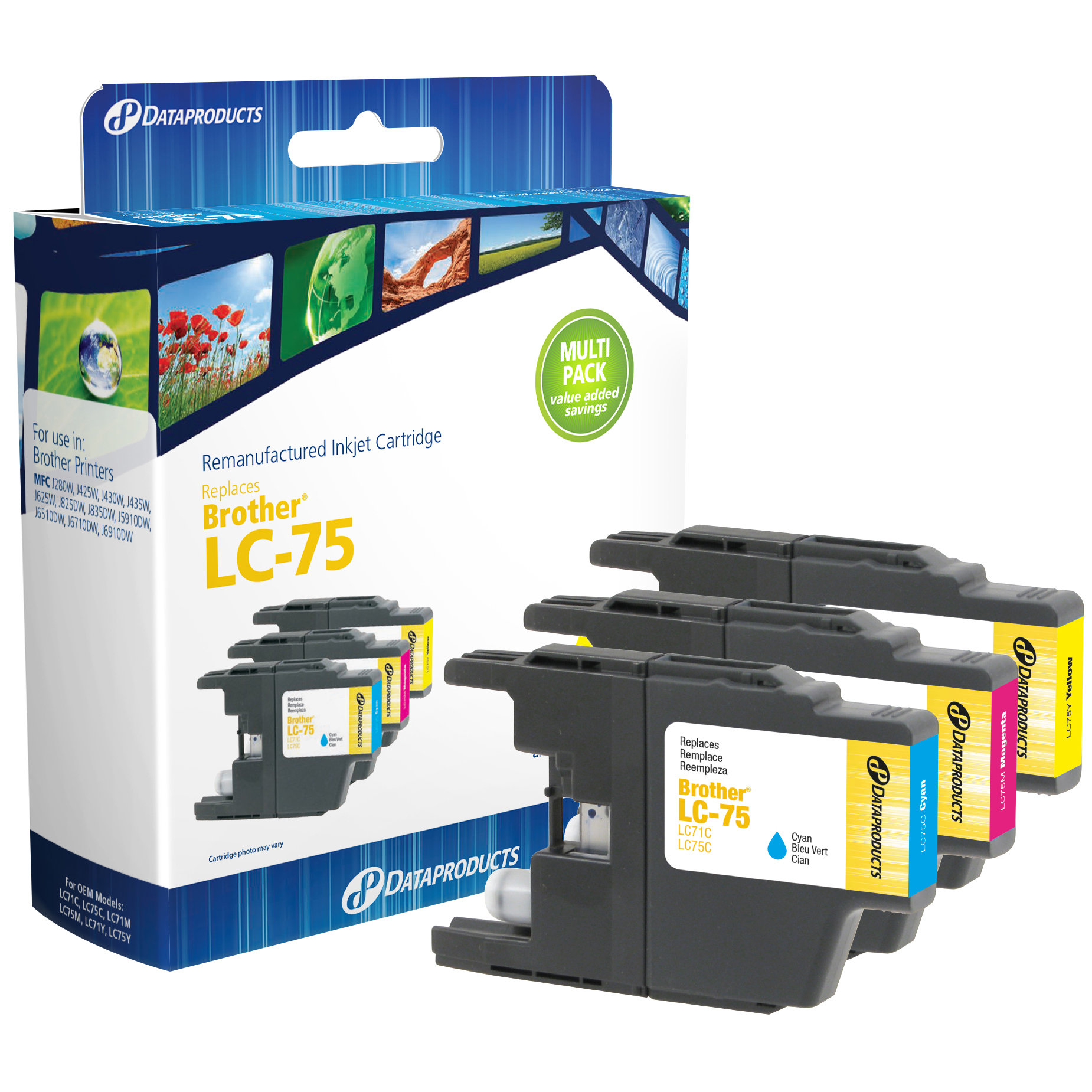 Dataproducts DPCLC75CMY Remanufactured Inkjet Cartridge for Brother LC75 - High Yield CMY Color Ink 3-Pack