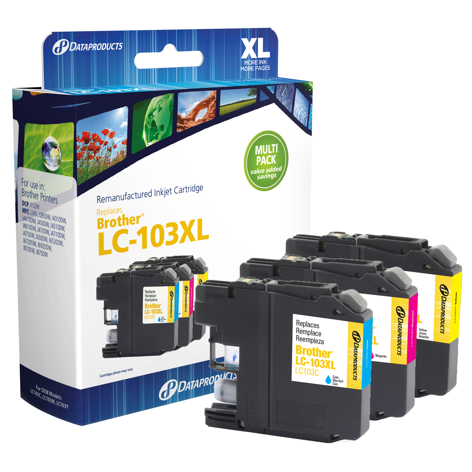 Dataproducts DPCLC103CMY Remanufactured Inkjet Cartridge for Brother LC-103XL - High Yield CMY Color Ink 3-Pack