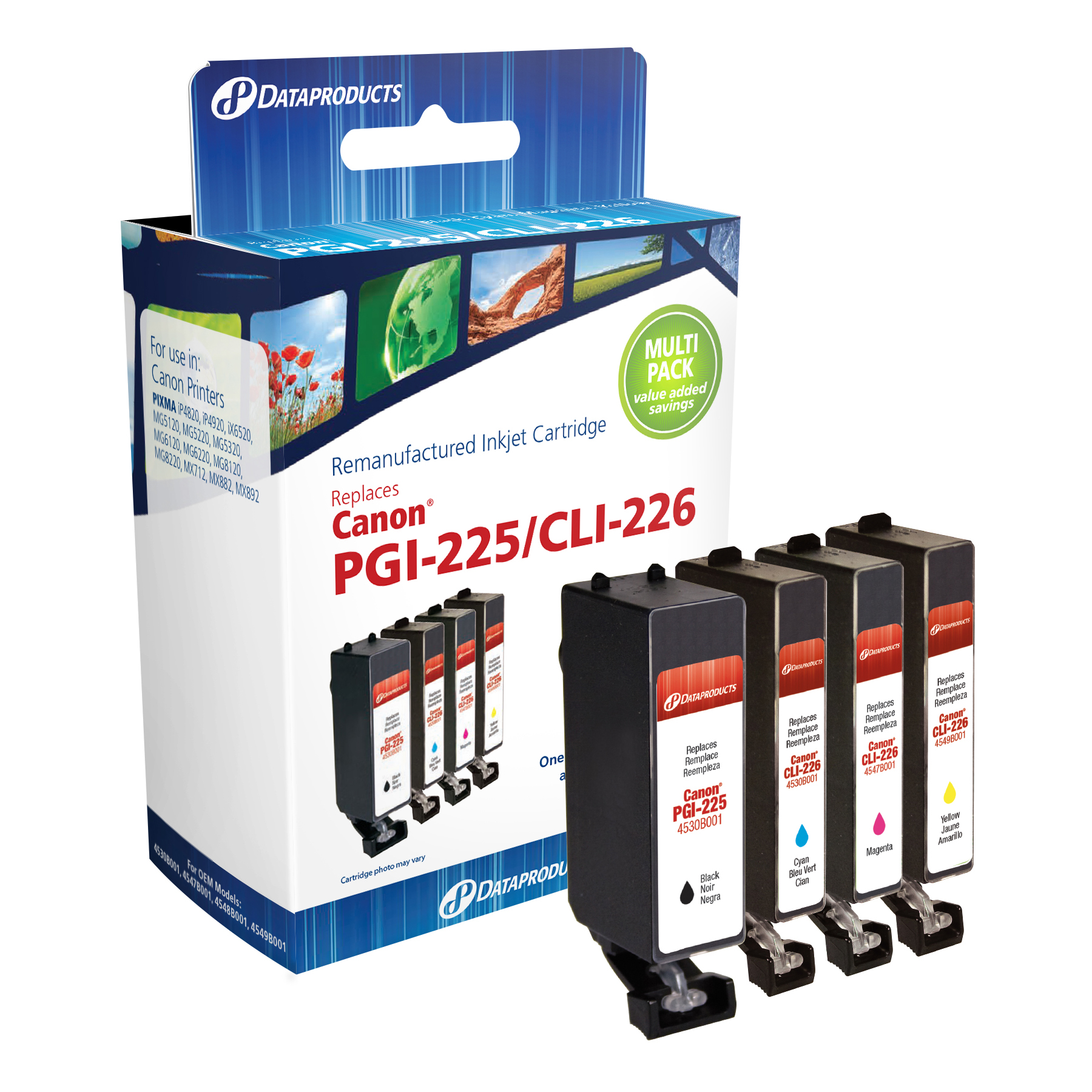 Dataproducts DPC225226MP Remanufactured Inkjet Cartridge for Canon PGI-225 and CLI-226 - Black and Color Ink 4-Pack
