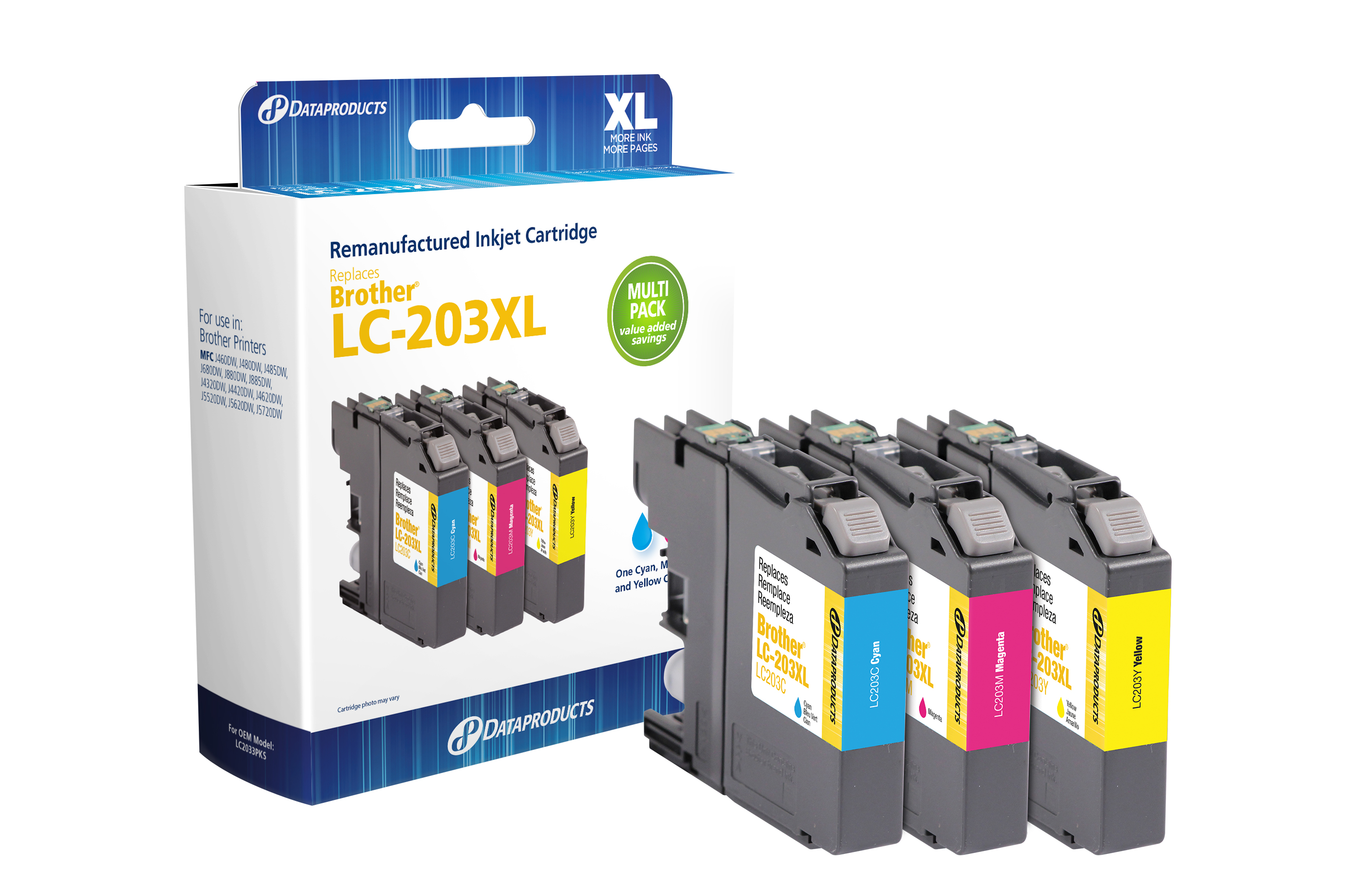 Dataproducts DPCLC203CMY Remanufactured Brother LC203XL Ink, High Yield, Cyan/Magenta/Yellow, Pack of 3