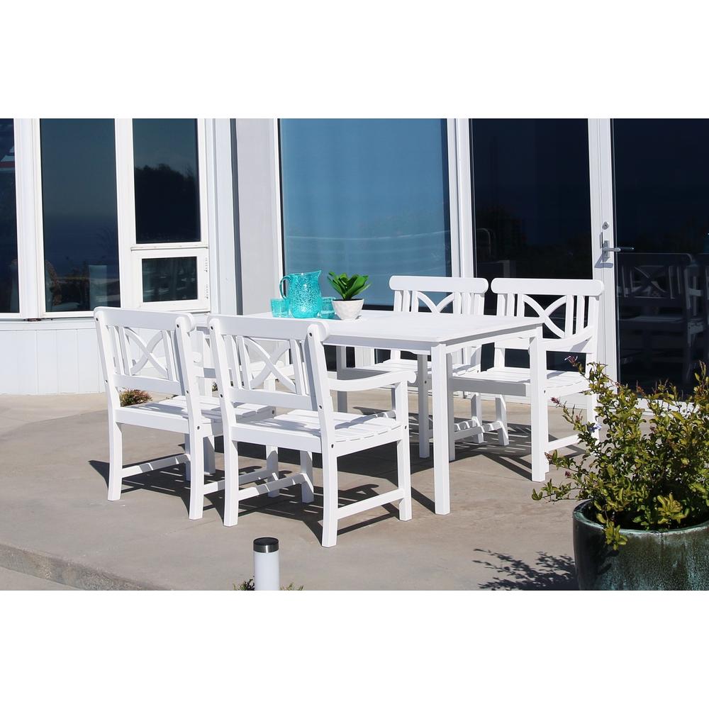 Vifah Bradley Acacia Rectangular Extension Table & Armchair Outdoor 5 Piece Dining Set