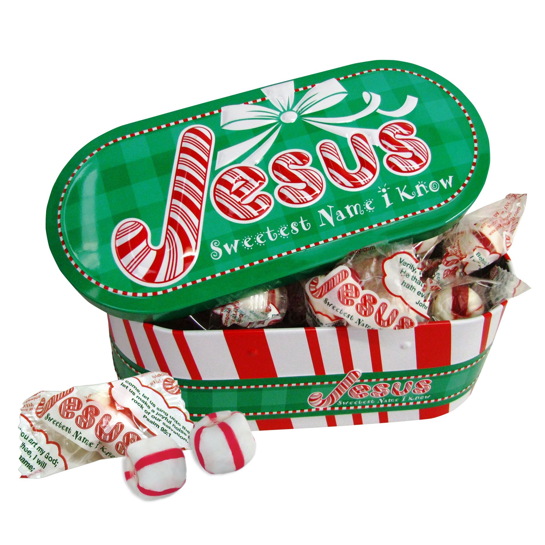 Fox Valley Traders Jesus Christmas Peppermint Candy Tin 4 oz product image