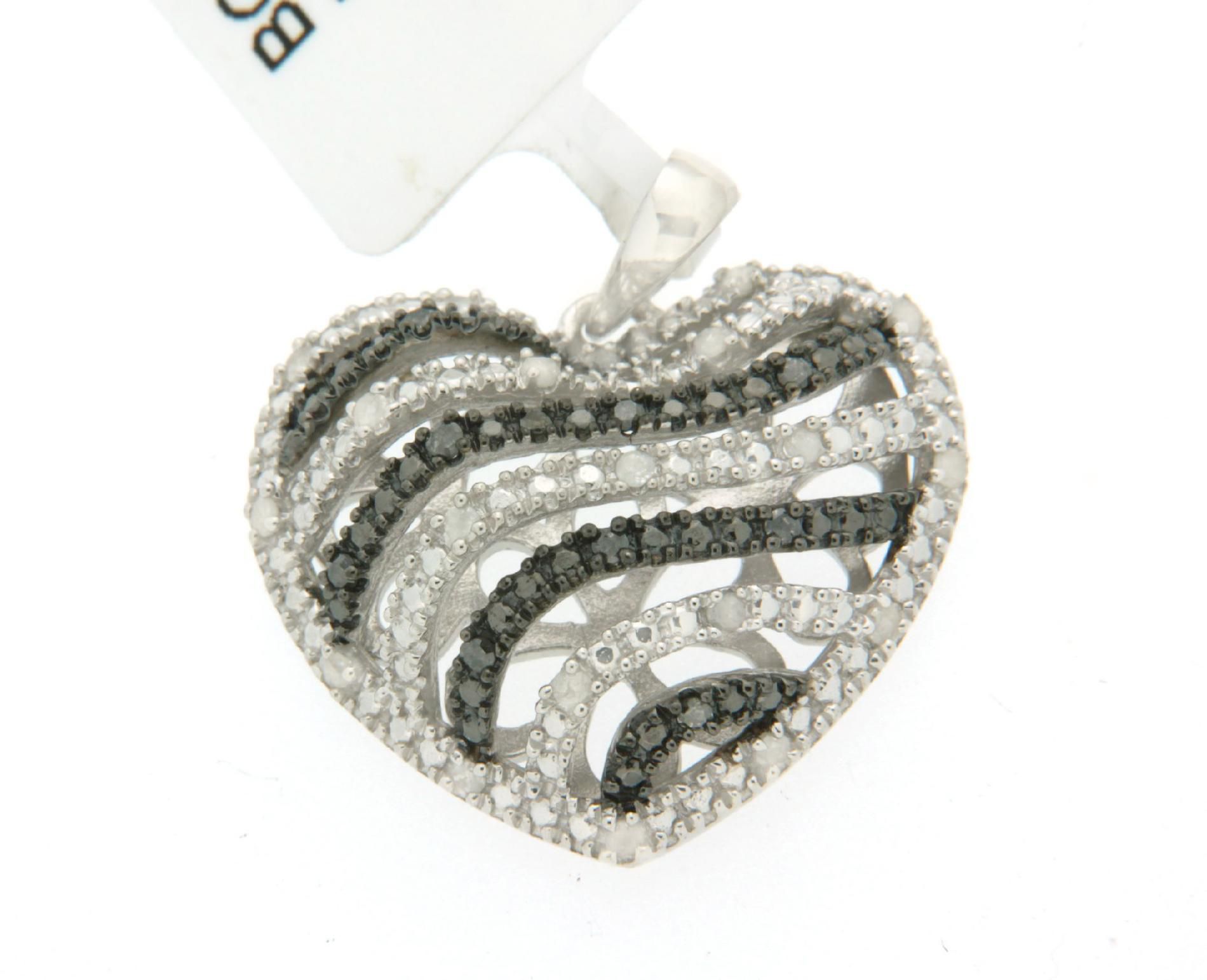 Sterling Silver 0.25cttw Black and White Heart Pendant