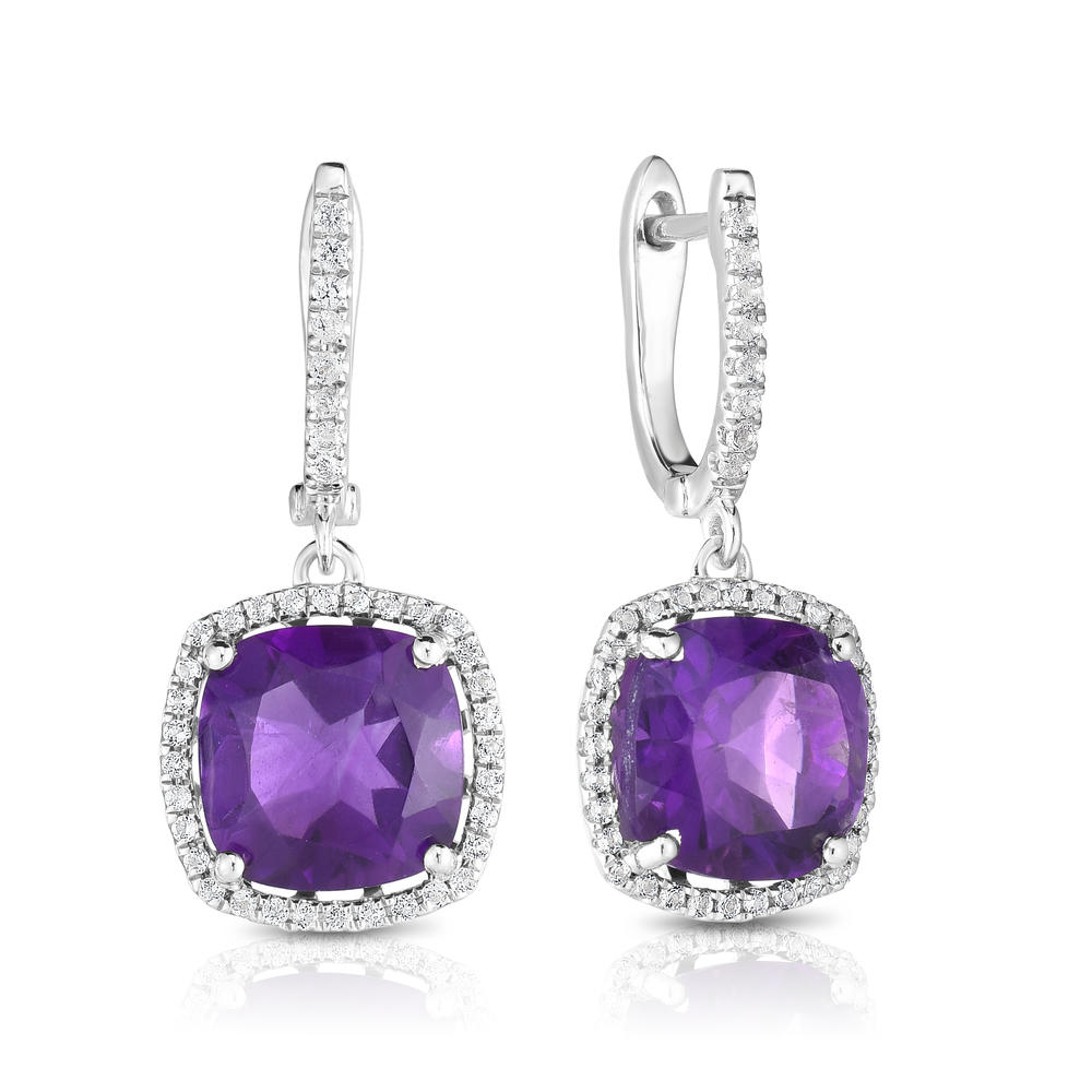 Sterling Silver Genuine Amethyst and White Topaz Earrings