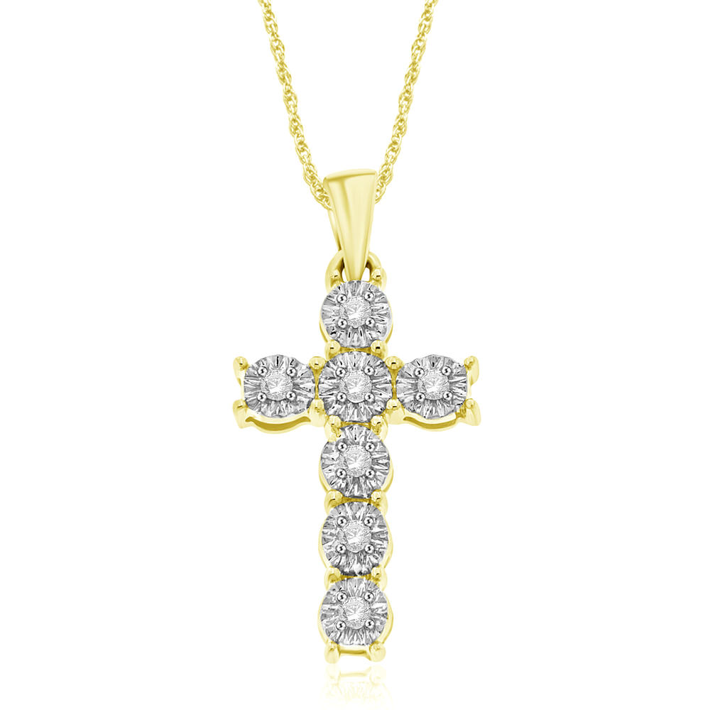 1/10CTTW Diamond Gold Over Silver Cross Pendant