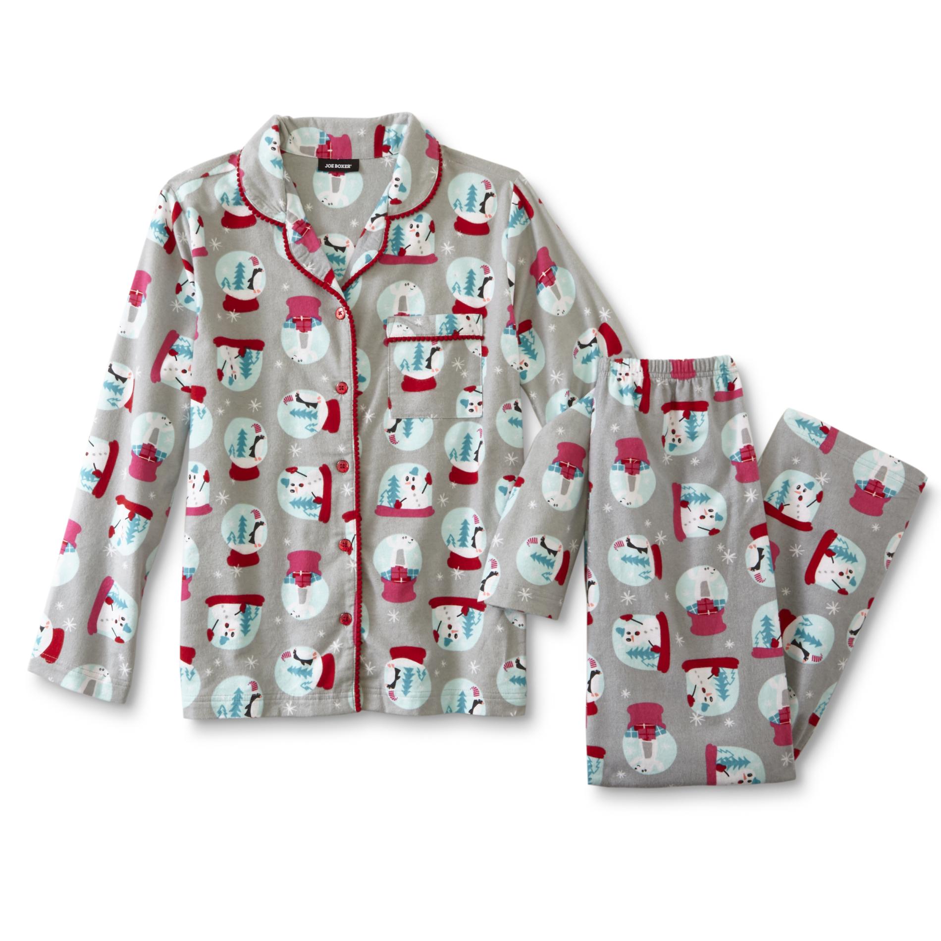 Joe Boxer Junior's Plus Flannel Pajama Top & Pants - Snow Globes