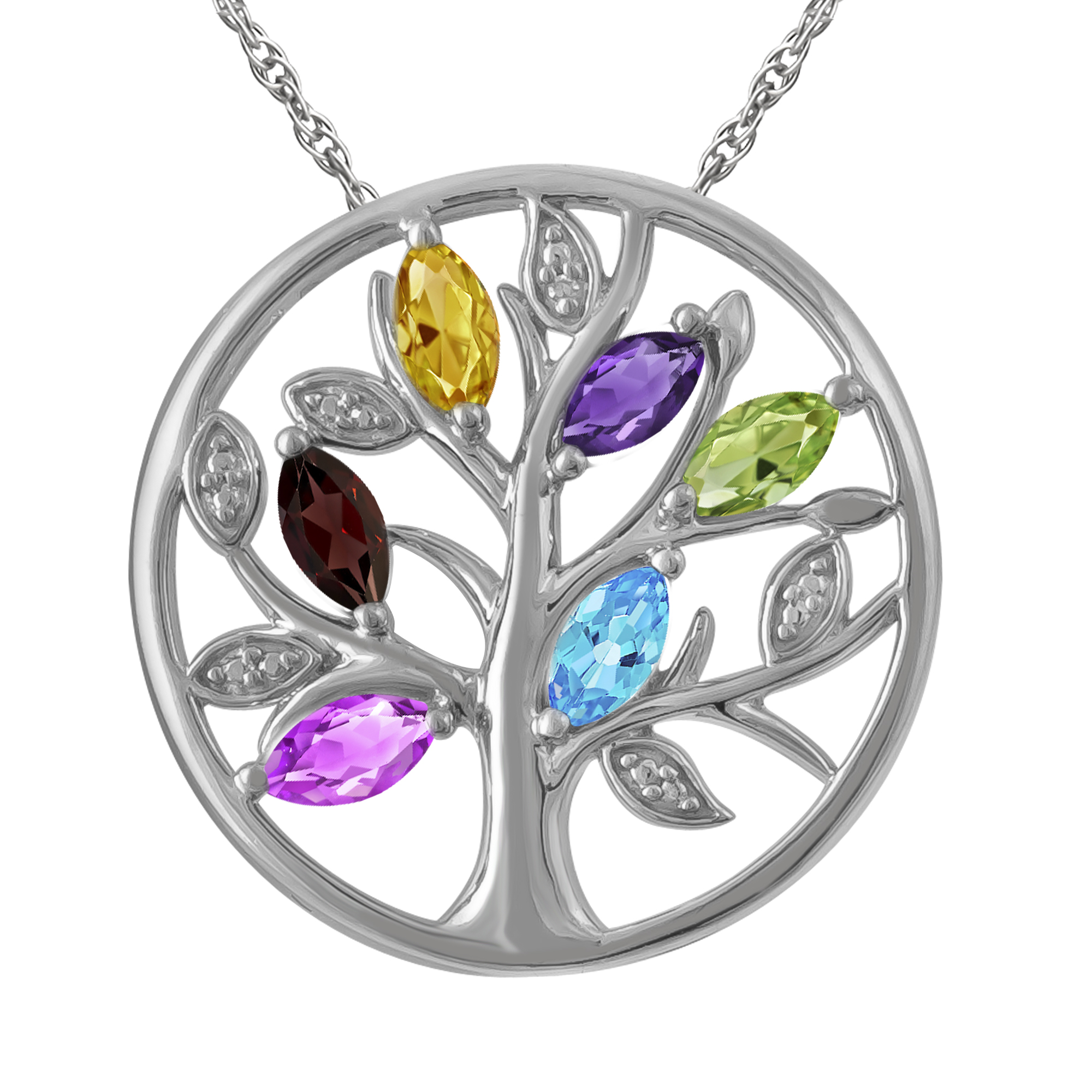 Sterling Silver Multi-Family Tree Pendant, Multicolored Sterling Silver Multi-Family Tree Pendant, Multicolored