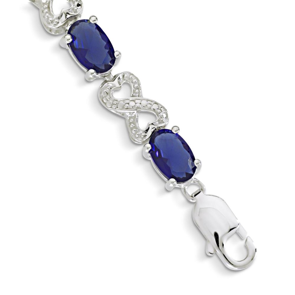 Lab Created Blue Sapphire Heart Bracelet in Sterling Silver