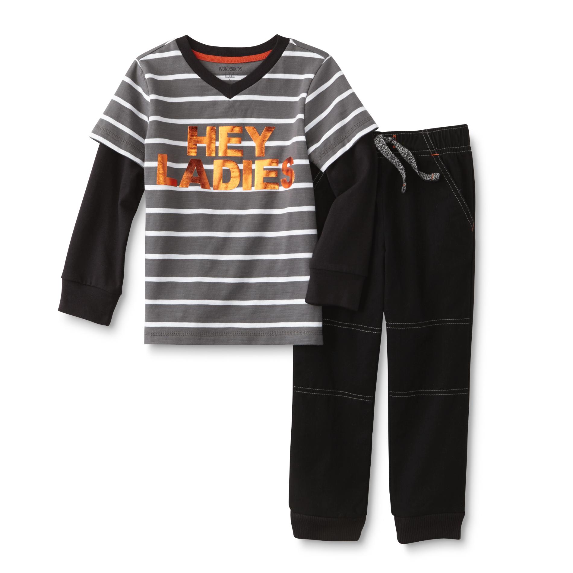WonderKids Infant & Toddler Boy's Graphic T-Shirt & Jogger Pants - Hey Ladies