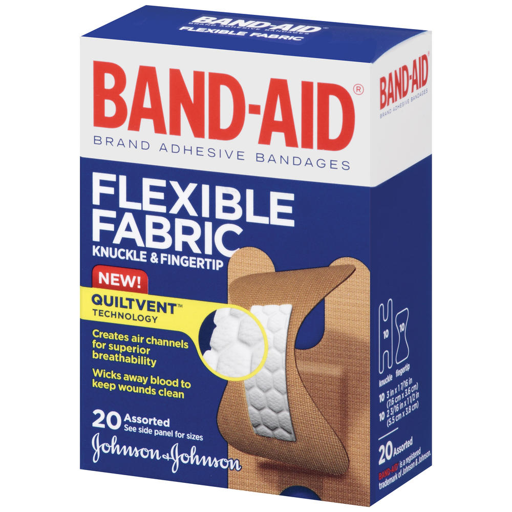 Band-Aid Bandages, Adhesive, Knuckle & Fingertip, Assorted Sizes, 20 bandages