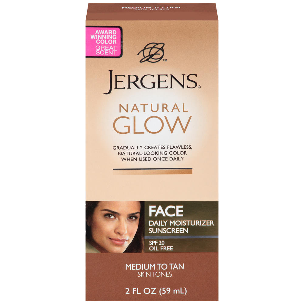 Jergens Natural Glow Facial Moisturizer, Daily, Healthy Complexion, Medium to Tan Skin Tones, 2 fl oz (59 ml)