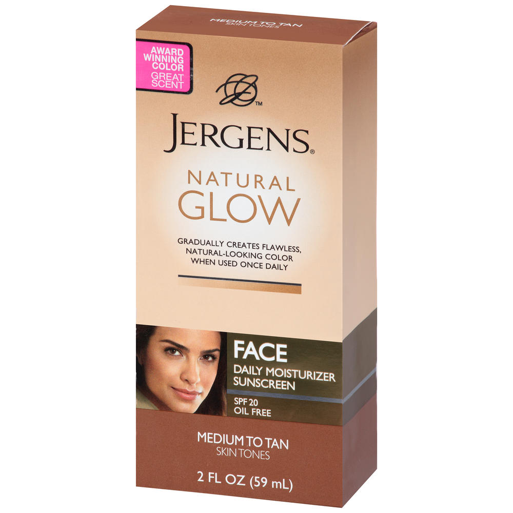 Jergens Natural Glow Facial Moisturizer, Daily, Healthy Complexion, Medium to Tan Skin Tones, 2 fl oz (59 ml)