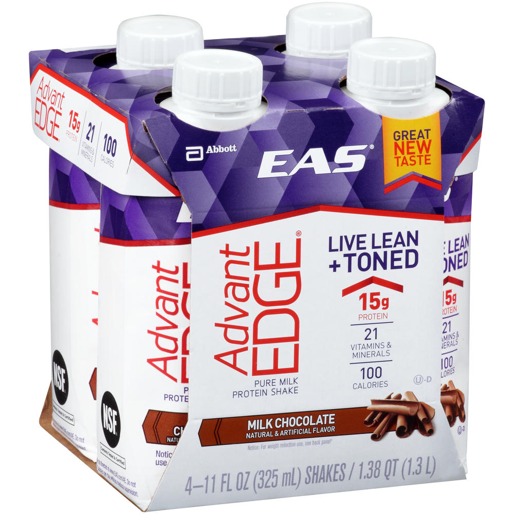 EAS AdvantEdge Shakes, Carb Control, Chocolate Fudge, 4-11 fl oz (330 ml) shake [1 qt 12 fl oz (1.32 l)]