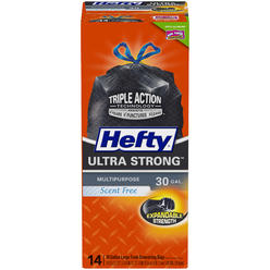 Hefty Ultra Strong Multipurpose Large Black Trash Bags, Unscented, 30 Gallon, 14 Count