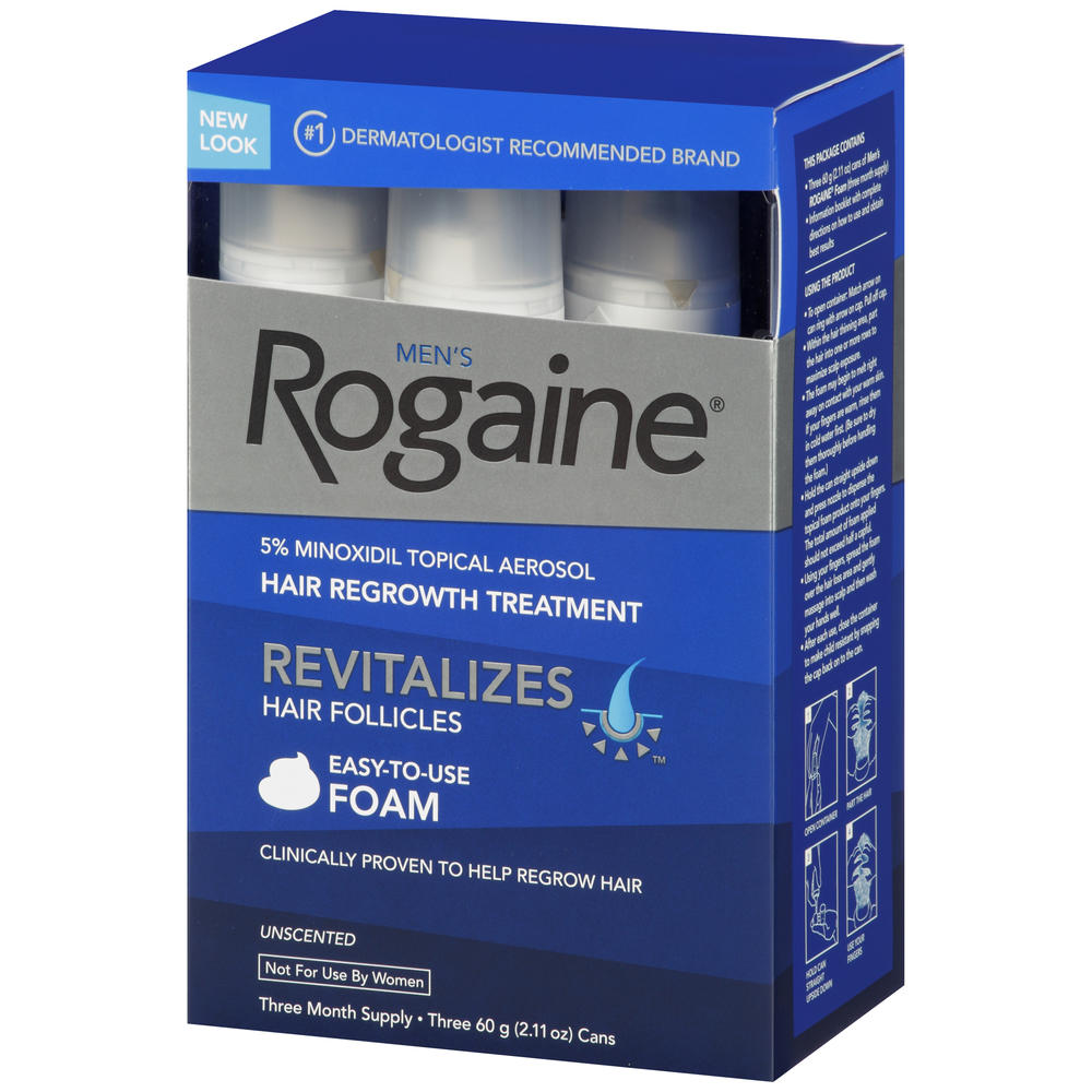 Rogaine Men's Hair Regrowth Treatment, Unscented Foam, 3 - 2.11 oz (60 g) cans