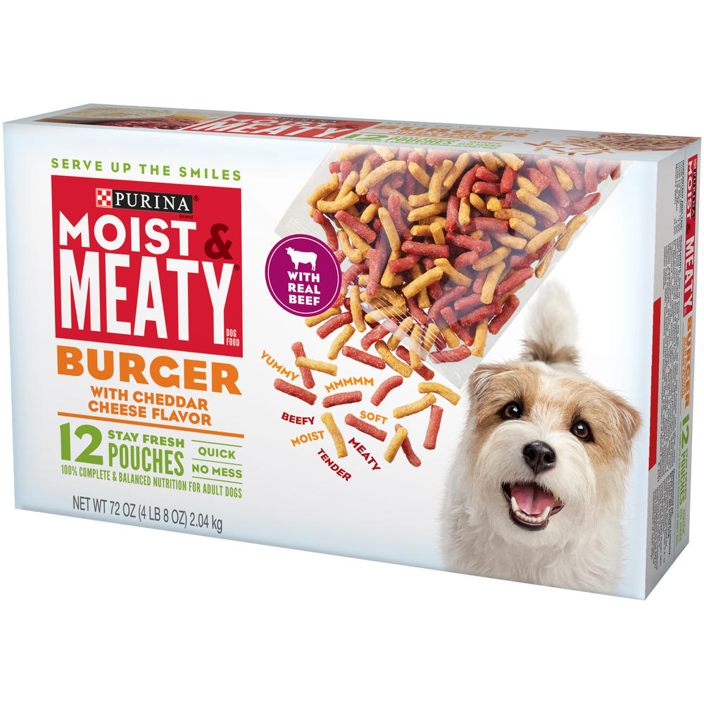 Purina Moist & Meaty Burger with Cheddar Cheese Flavor Dog Food 12-6 oz. Pouches