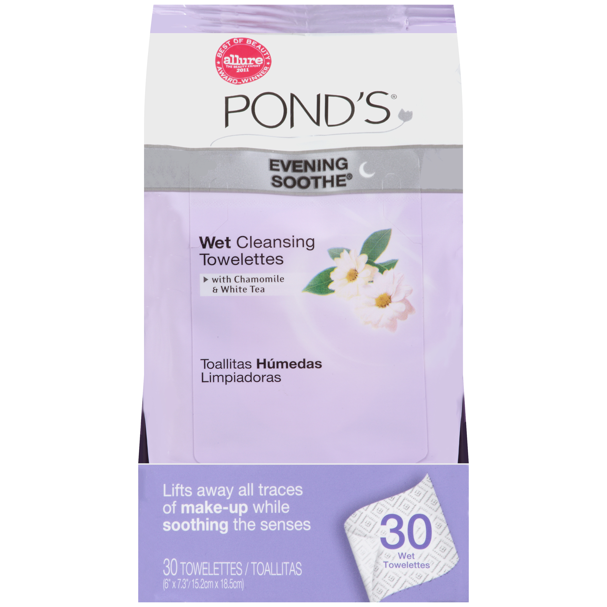 Pond’s Wet Cleansing Towelettes, Evening Soothe 30 towelettes, White Pond’s Wet Cleansing Towelettes, Evening Soothe 30 towelettes, White