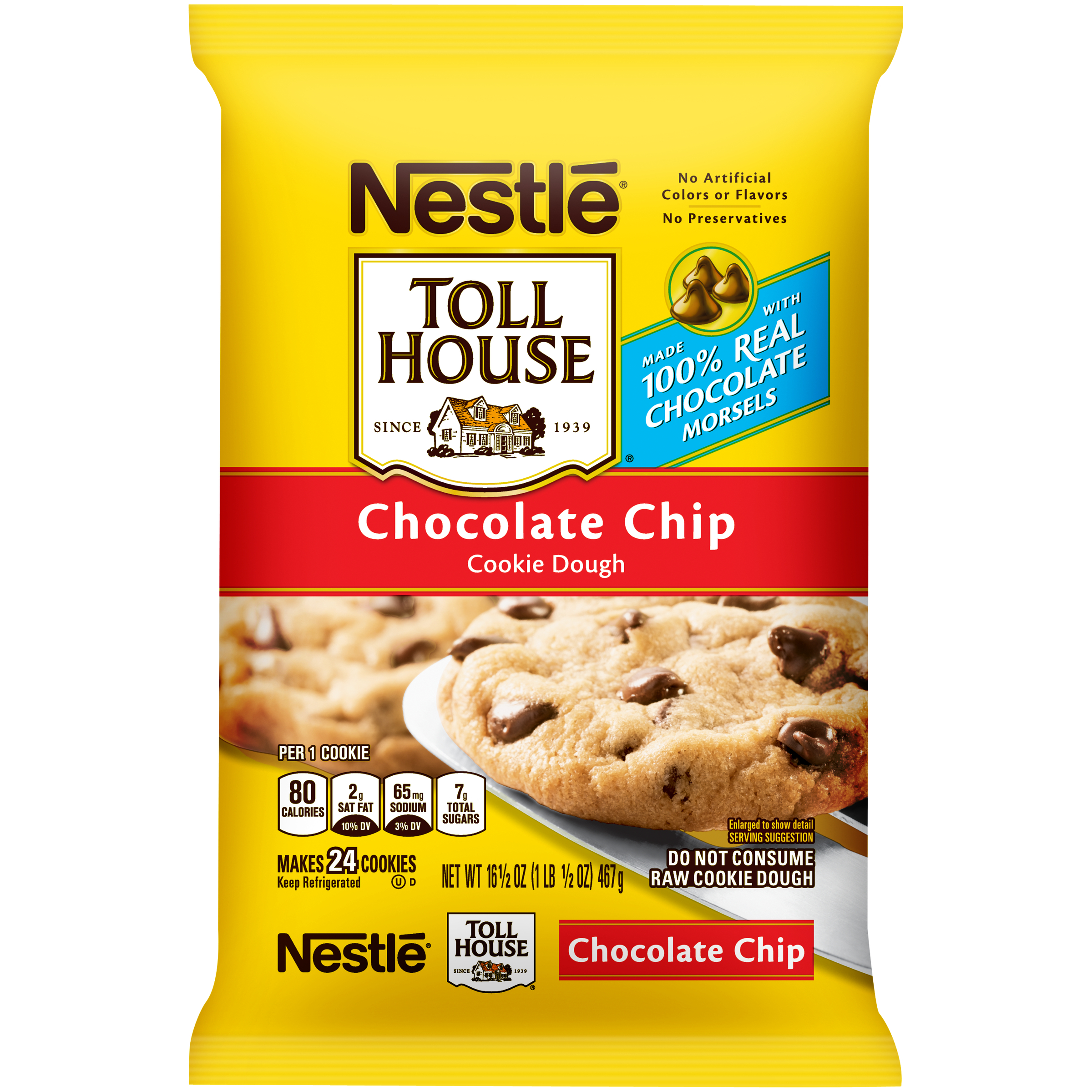 Nestle Toll House Cookie Dough, Chocolate Chip, 24 cookies [16.5 oz (1 lb 0.5 oz) 467 g]