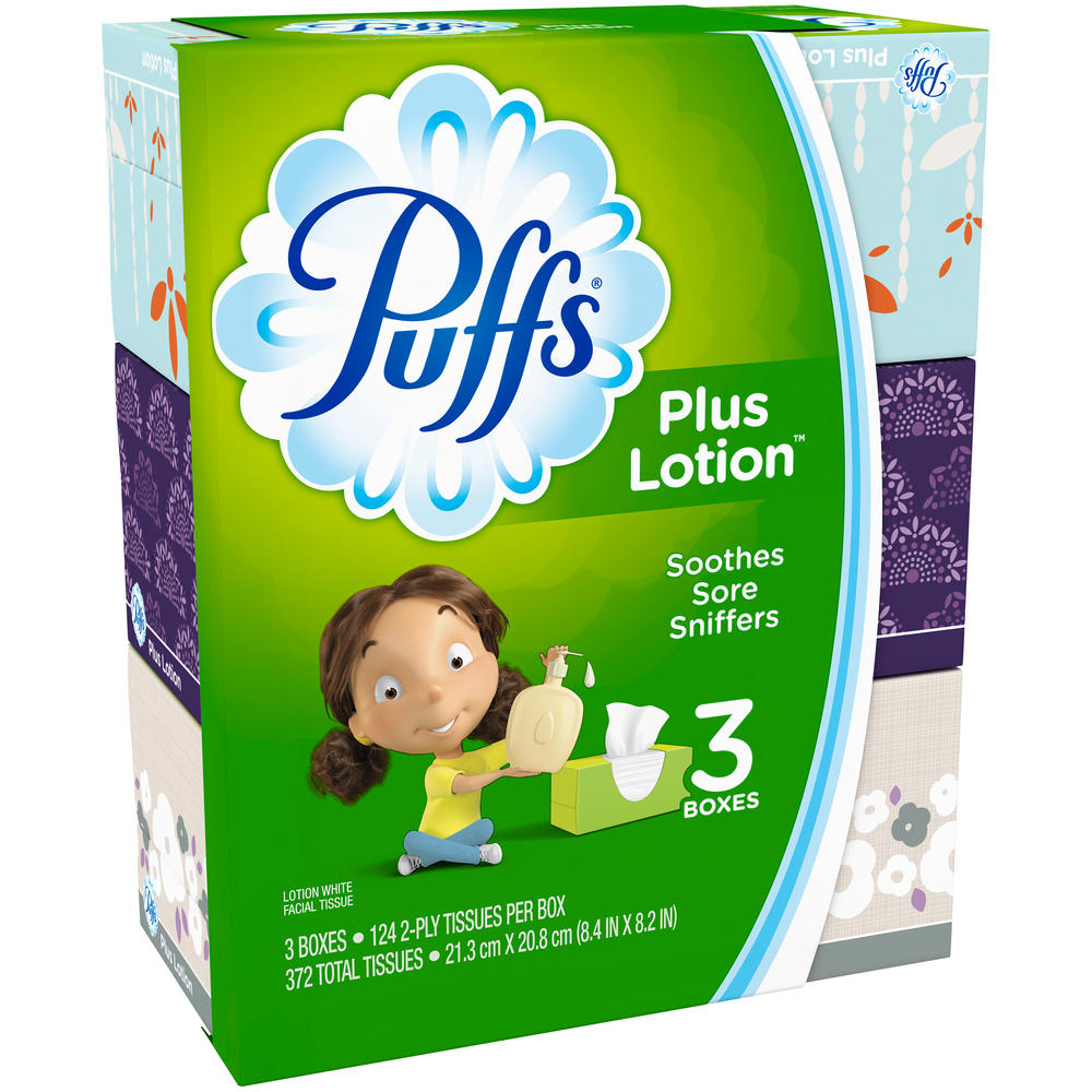 Puffs Facial Tissue, Plus Lotion, White, 2-Ply 3 boxes