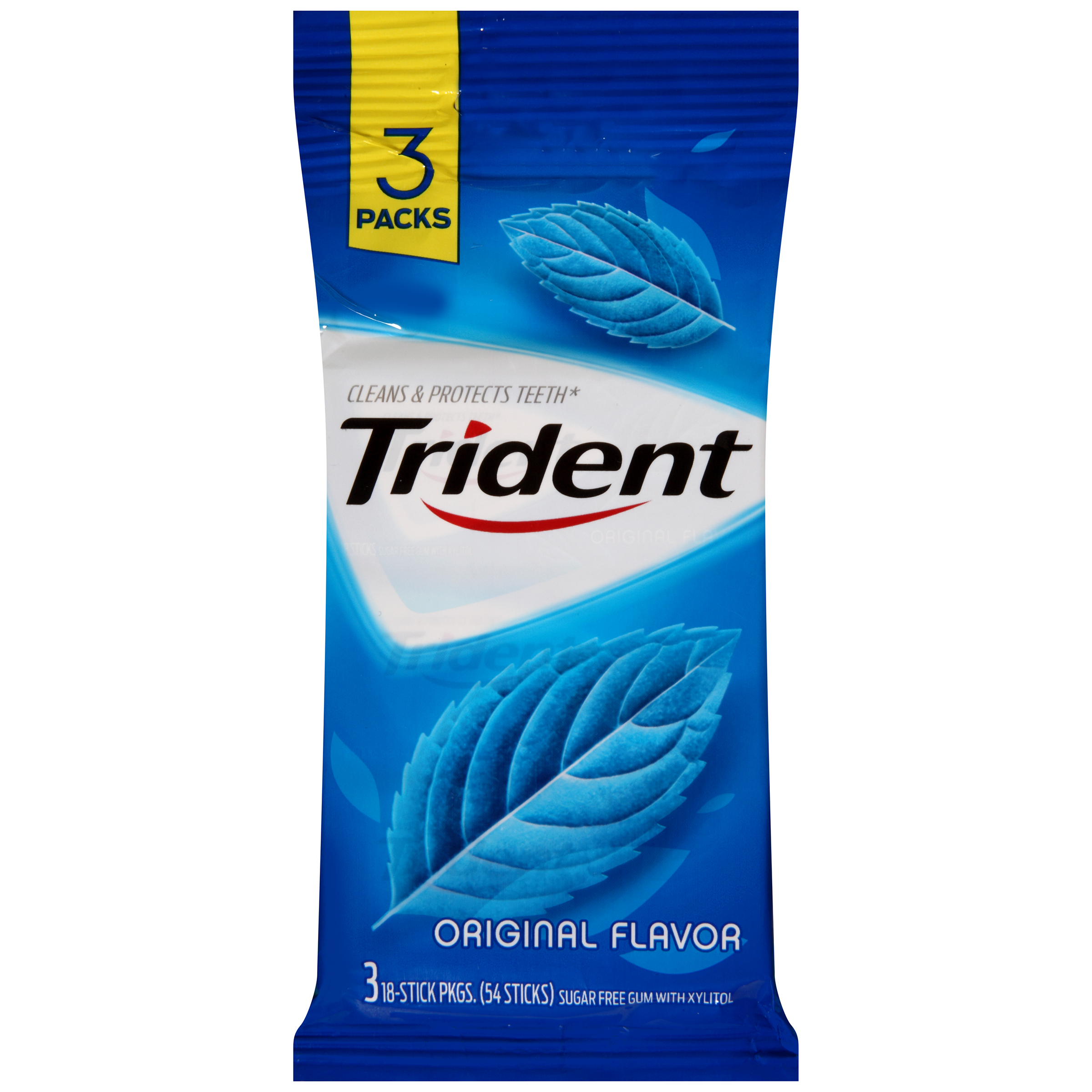 Trident Gum, Sugarless, Original Flavor, 3 - 18 stick packages