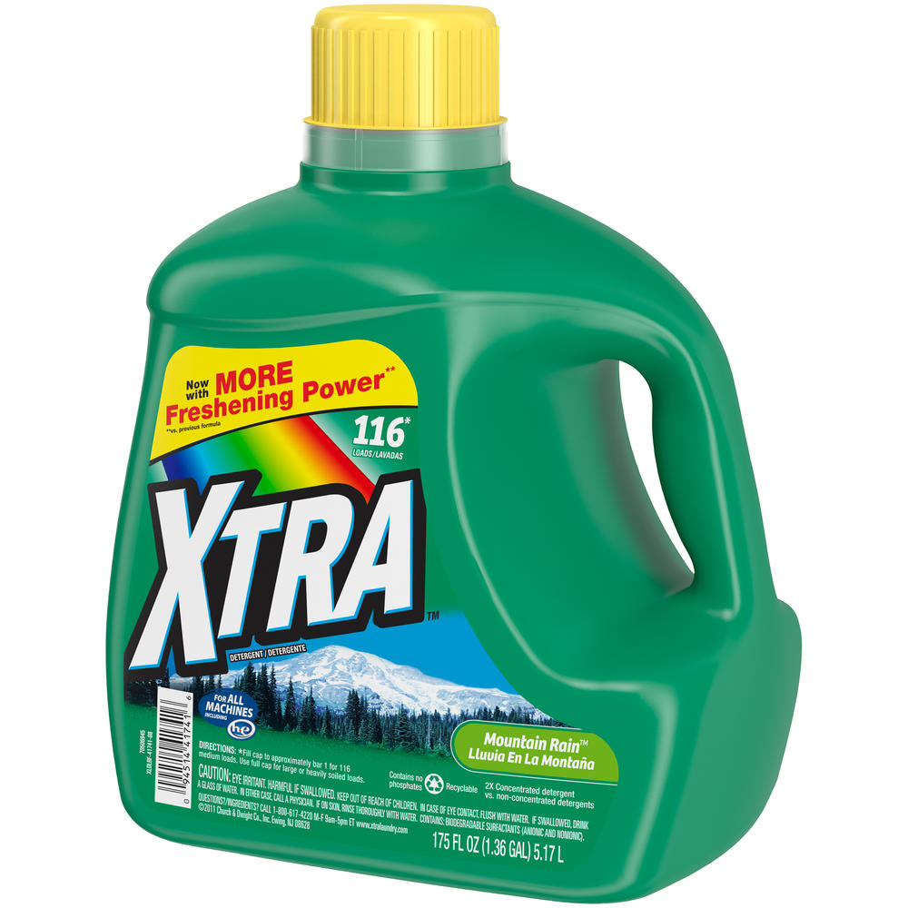 Xtra Liquid Detergent, 2X Concentrated, Mountain Rain, 175 fl oz (1.36 gl) 5.17 lt