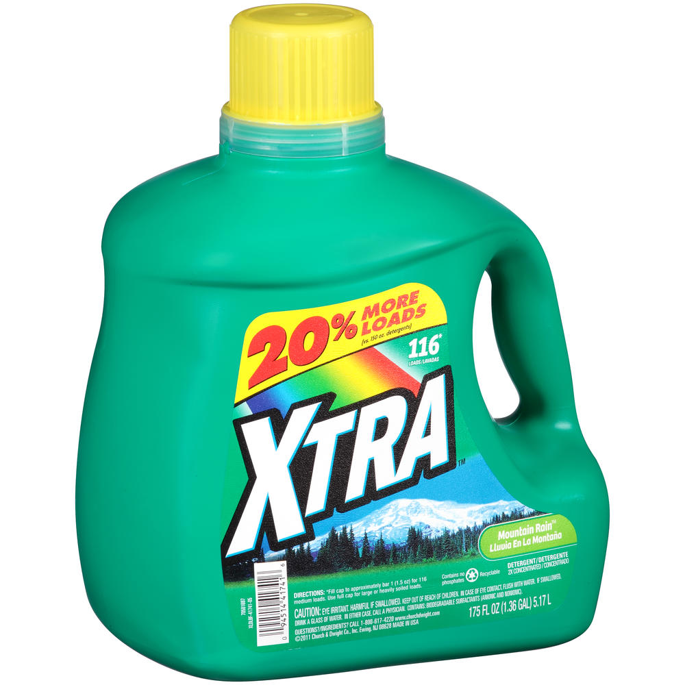 Xtra Liquid Detergent, 2X Concentrated, Mountain Rain, 175 fl oz (1.36