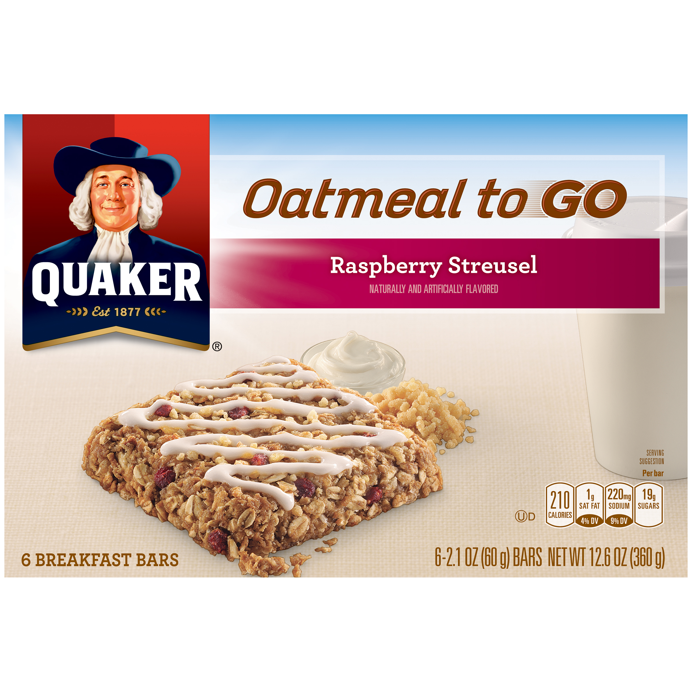Quaker Oatmeal Breakfast Squares Oatmeal Squares, Raspberry Streusel, 6 - 2.1oz squares [12.6 oz (360 g)]