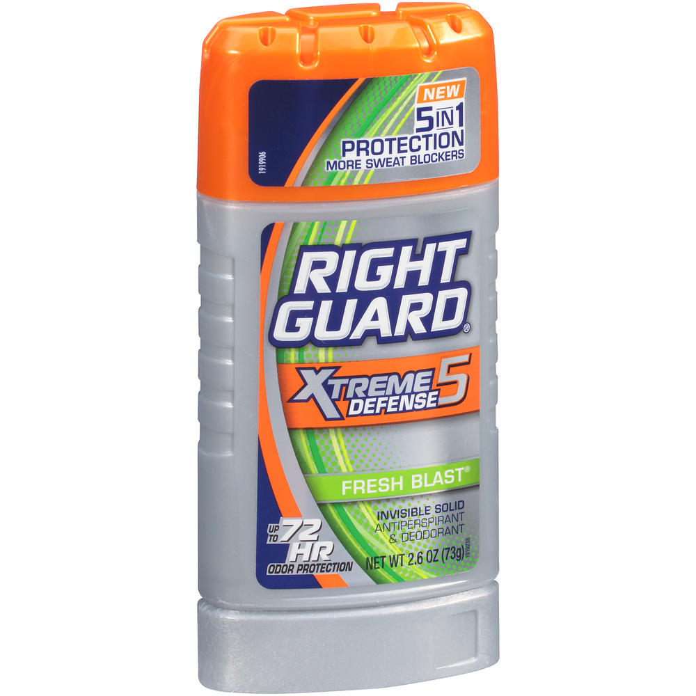 Right Guard Total Defense 5 Power Stripe Antiperspirant & Deodorant, Invisible Solid, Fresh Blast, 2.6 oz (73 g)