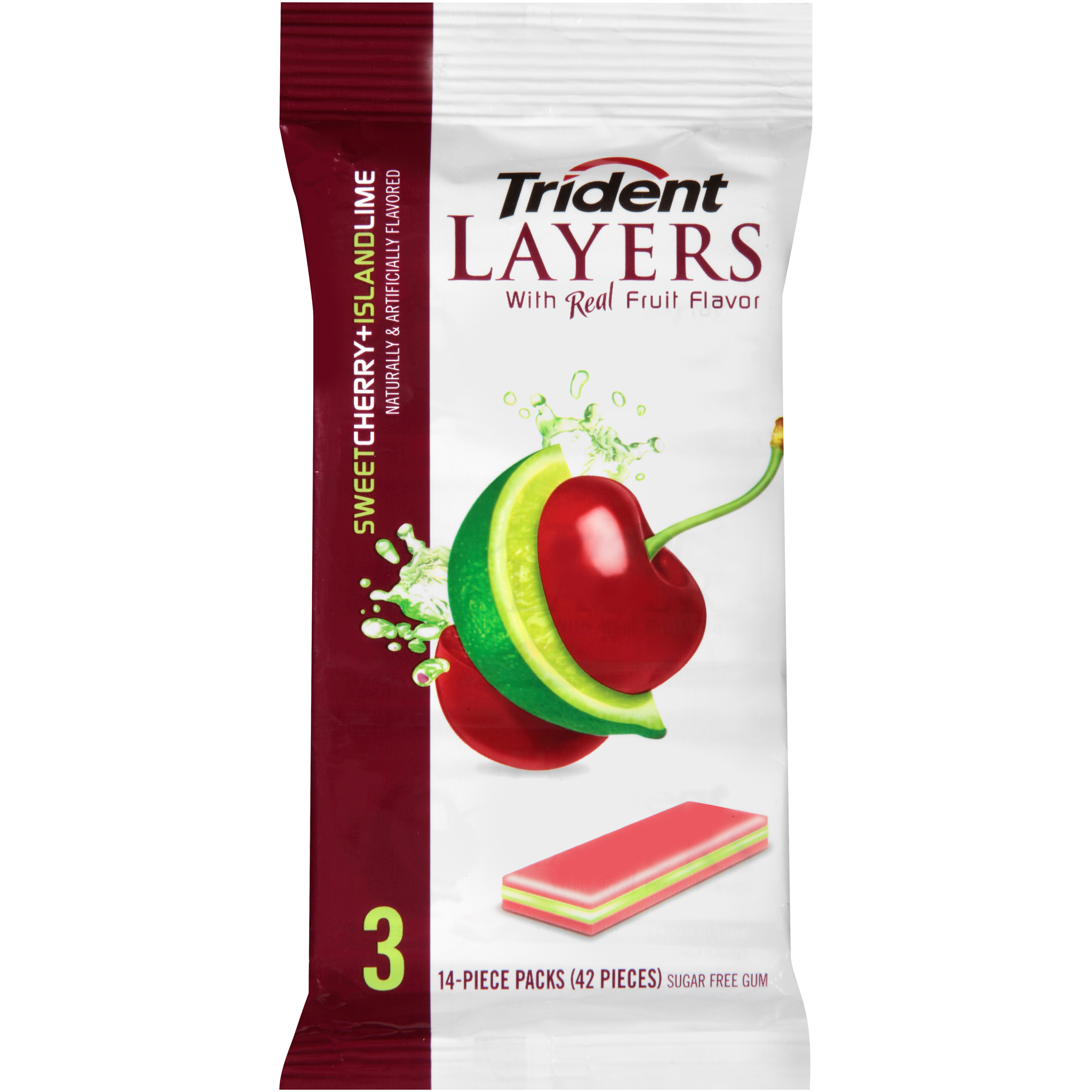 Trident Sugar Free Gum Sweet Cherry + Island Lime 14 Piece Packs (42 Pieces)