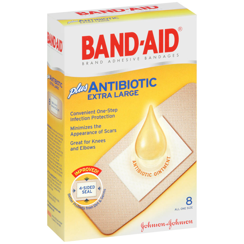 BandAid Adhesive Bandages Plus Antibiotic, Extra Large, 8 bandages