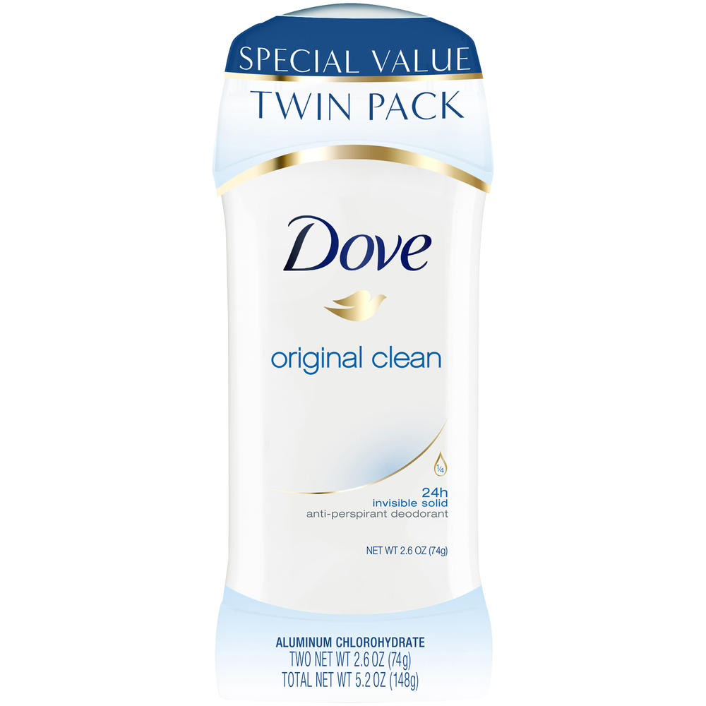 Anti- Perspirant Deodorant, Original Clean, Invisible Solid, Twin Pack, 2 - 2.6 oz (74 g) deodorants [5.2 oz (148 g)]
