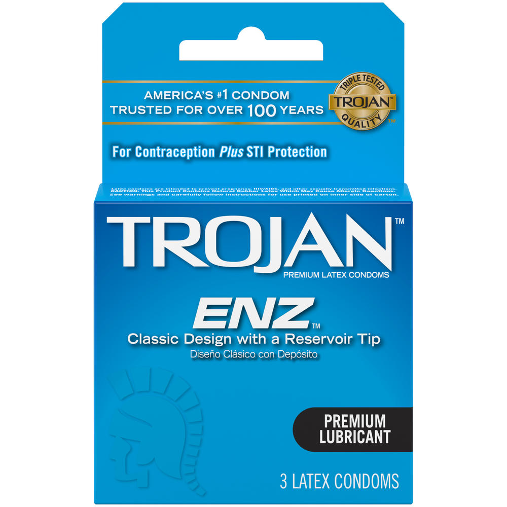 Trojan  ENZ Condoms, Premium Latex, Lubricant, 3 condoms