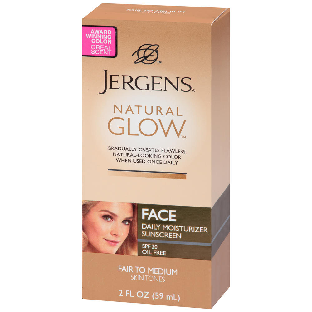 Jergens Natural Glow Daily Facial Moisturizer, Daily, Healthy Complexion, Fair to Medium Skin Tones, 2 fl oz (59 ml)