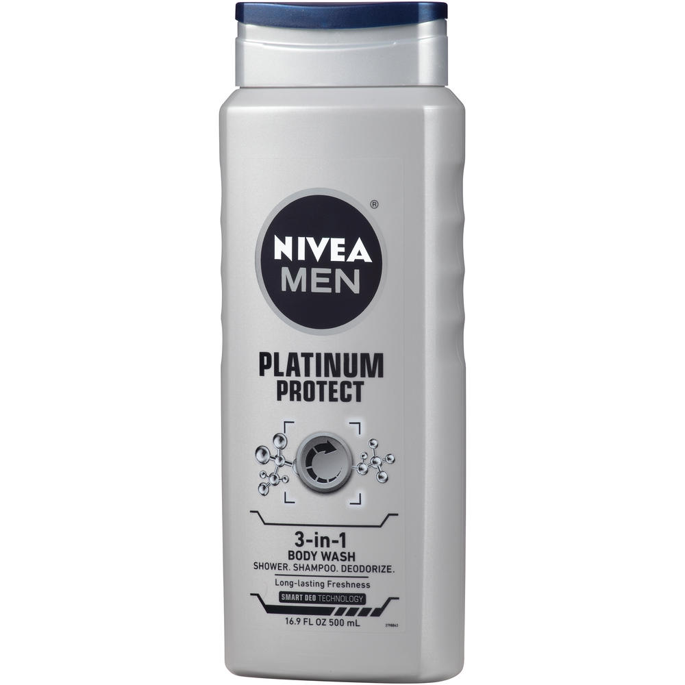 Nivea For Men Platinum Protect Body Wash, Deodorizing, Ocean Burst, 16.9 oz.