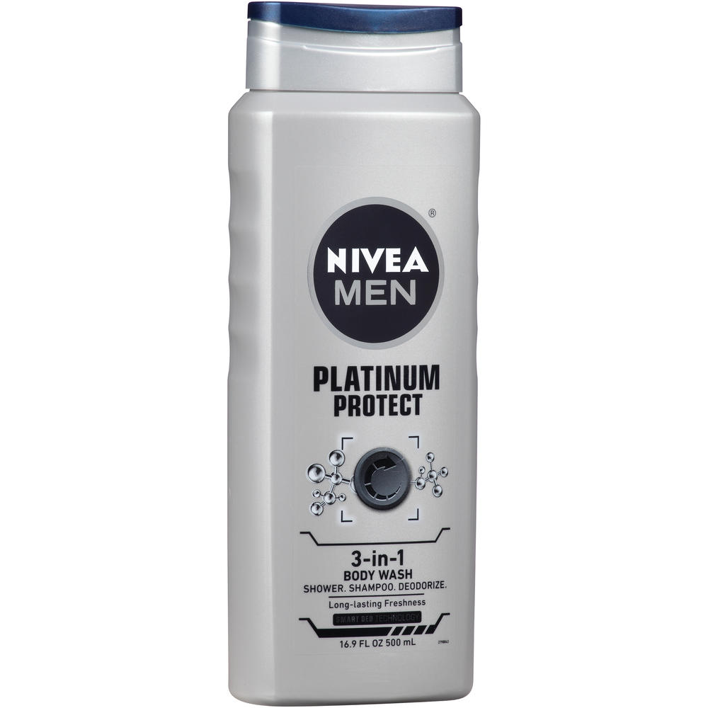 Nivea For Men Platinum Protect Body Wash, Deodorizing, Ocean Burst, 16.9 oz.