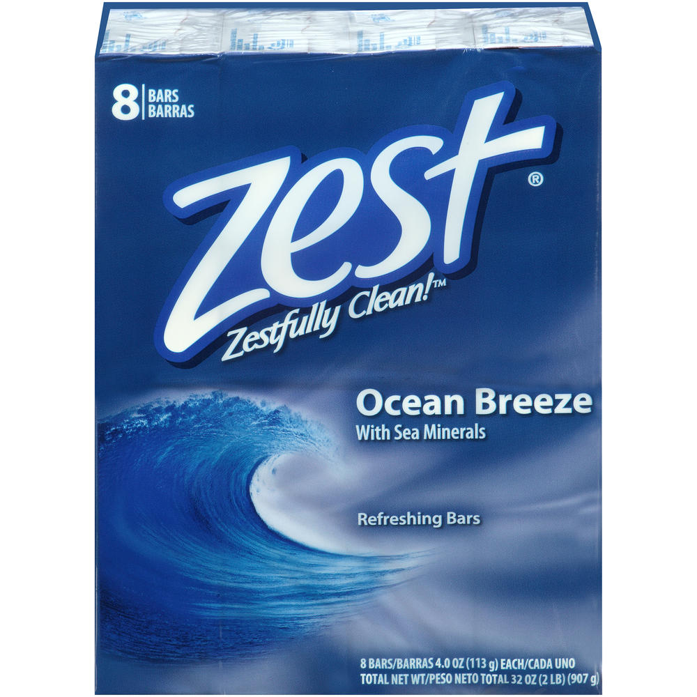 Zest Deodorant Bar Soap, 8 - 4 OZ Each, Ocean Breeze