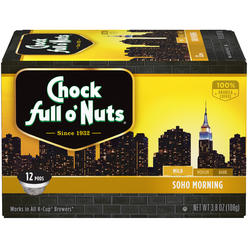 Chock Full o' Nuts Chock Full o?Nuts Soho Morning Mild Roast, K-Cup Compatible Pods (12 Count) - Arabica Coffee in Eco-Friendly Keurig-Compatible S