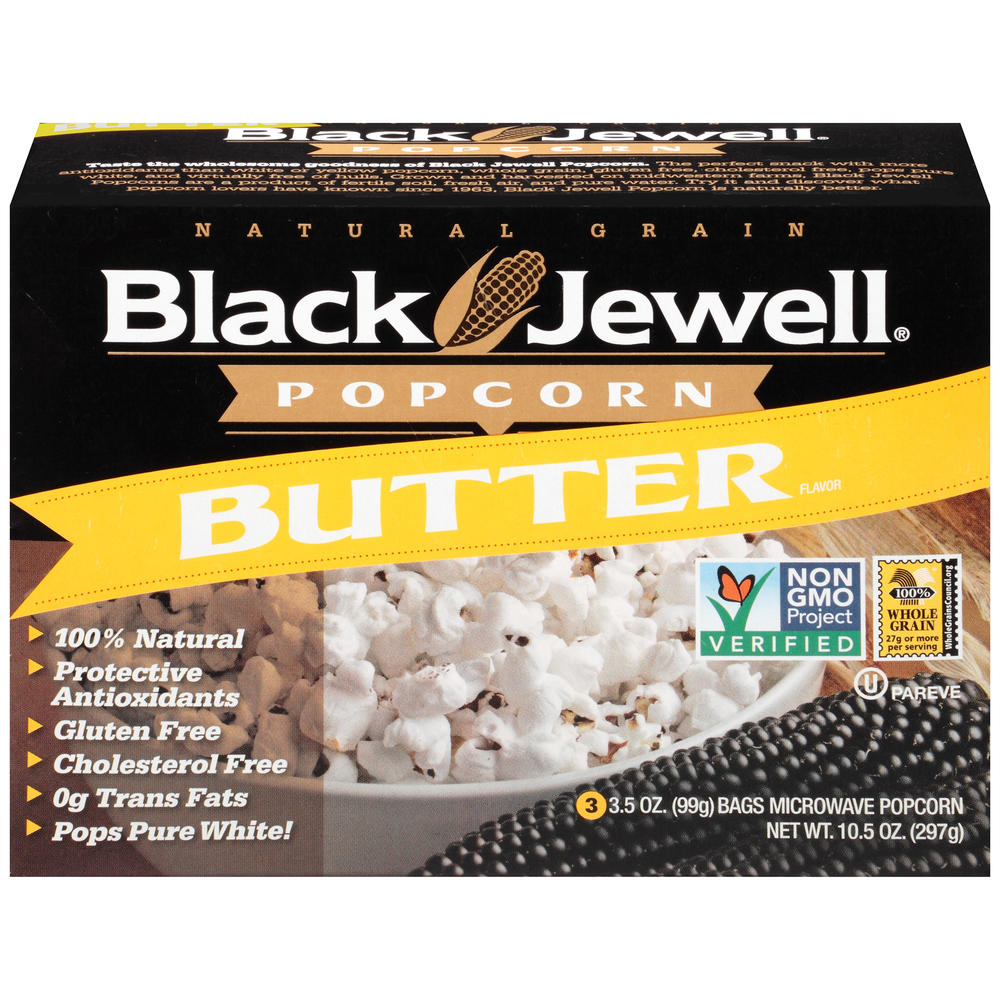 Black Jewell Microwave Popcorn, Premium, Butter, 3 - 3.5 oz. (99g) bags [10.5 oz (298g)]