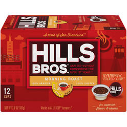 Kraft Hills Bros Single Serve Coffee Pods,Morning Roast, Light Roast Coffee, 12 Count-Keurig Compatible, Roasted Arabica Coffee Beans,