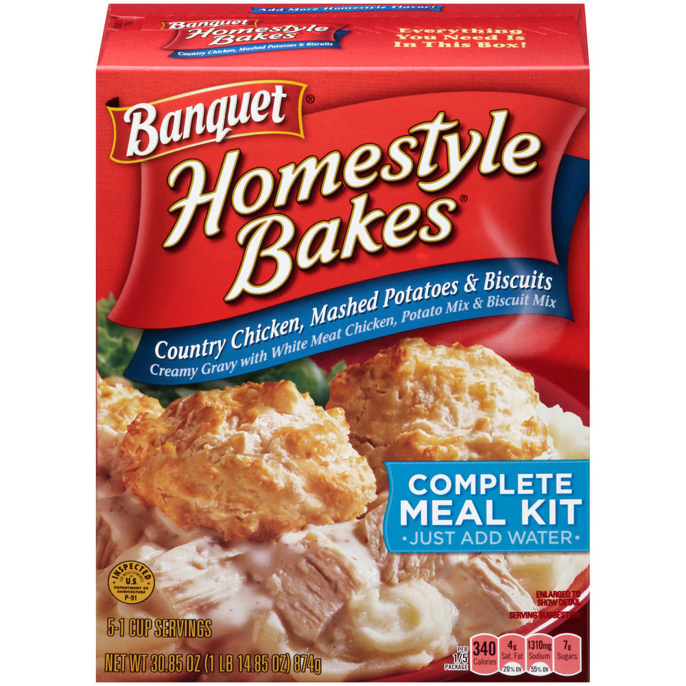 Banquet Homestyle Bakes Dinner Kit, Country Chicken, Mashed Potatoes & Biscuits, 30.9 oz (1 lb 14.9 oz) 876 g