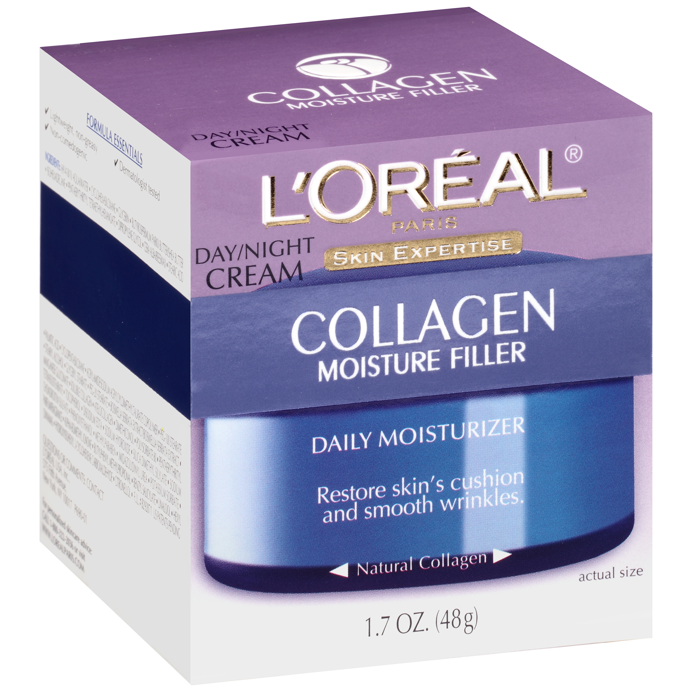 L'Oreal Skin Expertise Daily Moisturizer, Day/Night Cream, Collagen Moisture Filler, 1.7 oz (48 g)