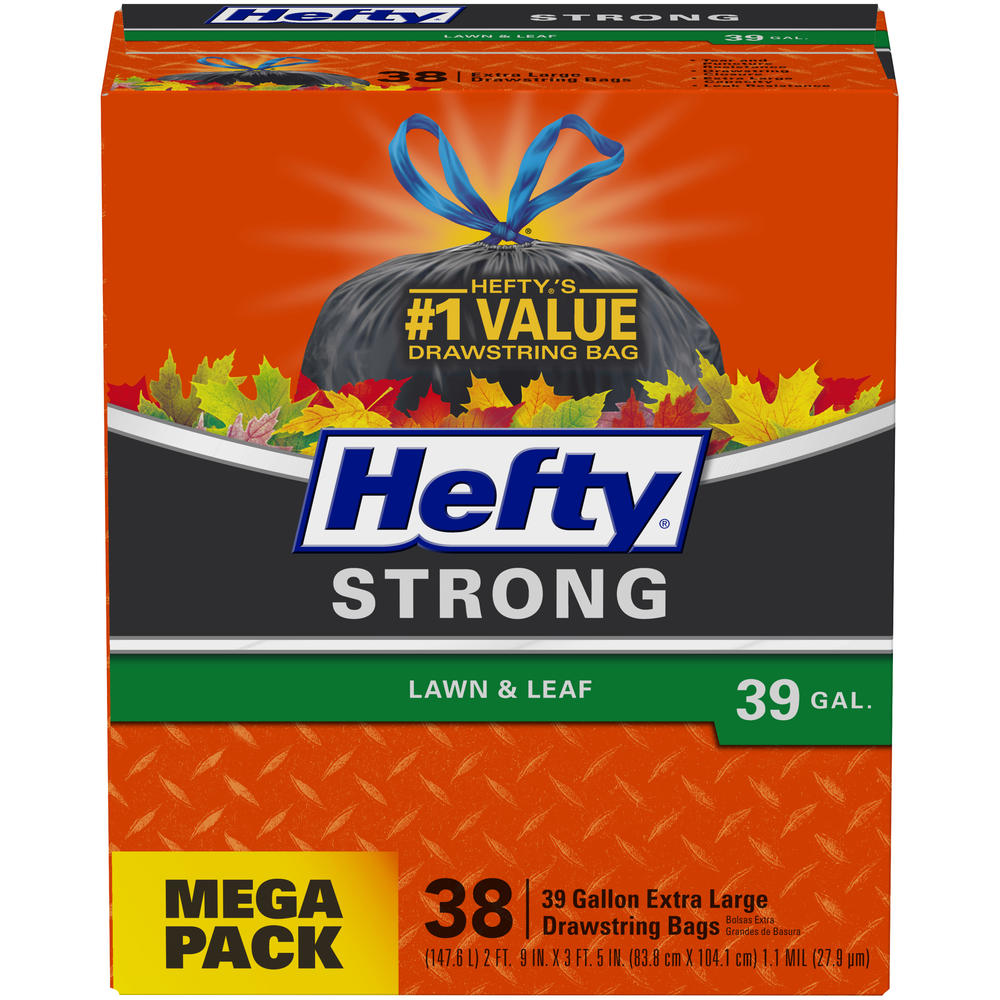 Hefty 0VE8703800AC ® Strong Lawn & Leaf 39 Gal. Extra Large Drawstring Bags 38 ct Box