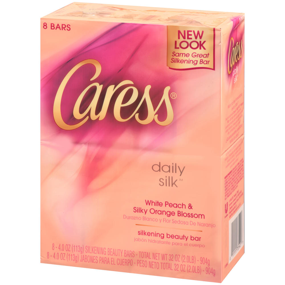 Caress Daily Silk Beauty Bar, Silkening, White Peach & a Blend of Silk Blossom, 8 - 4.25 oz (120 g) bars [34 oz (2 lb 2 oz) 960 g]
