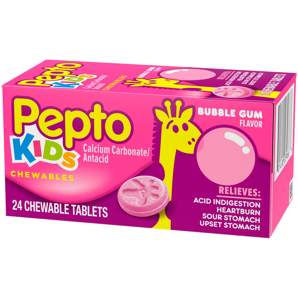 Pepto-Bismol Children's Pepto Calcium Carbonate/Antacid, Bubble Gum Flavor, Tablets, 24 tablets