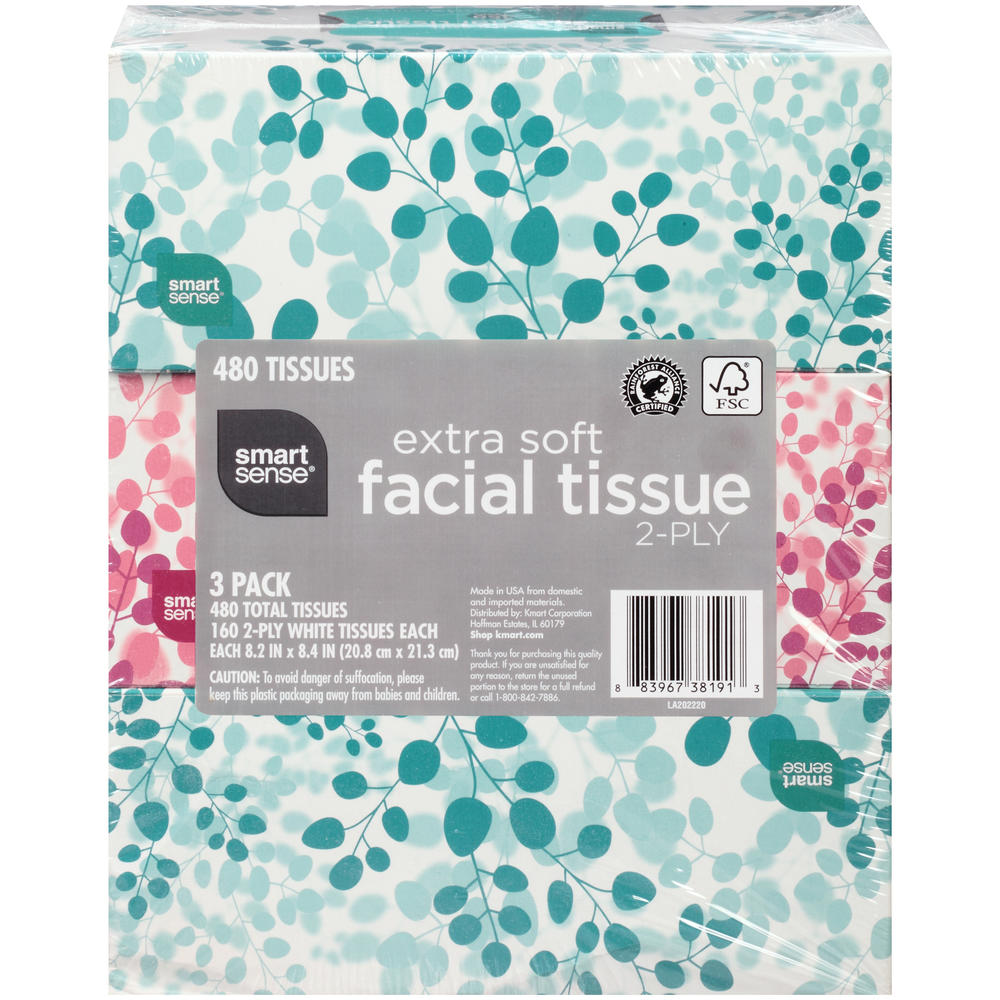Smart Sense Facial Tissues, Extra Soft, 3 Rolls, 160 Ct.