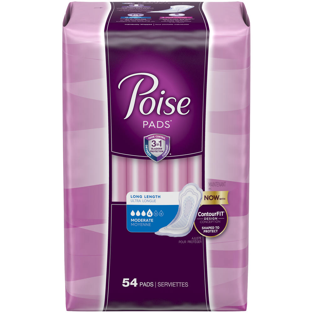 Poise ® Moderate Absorbency Incontinence Pads, Long Length