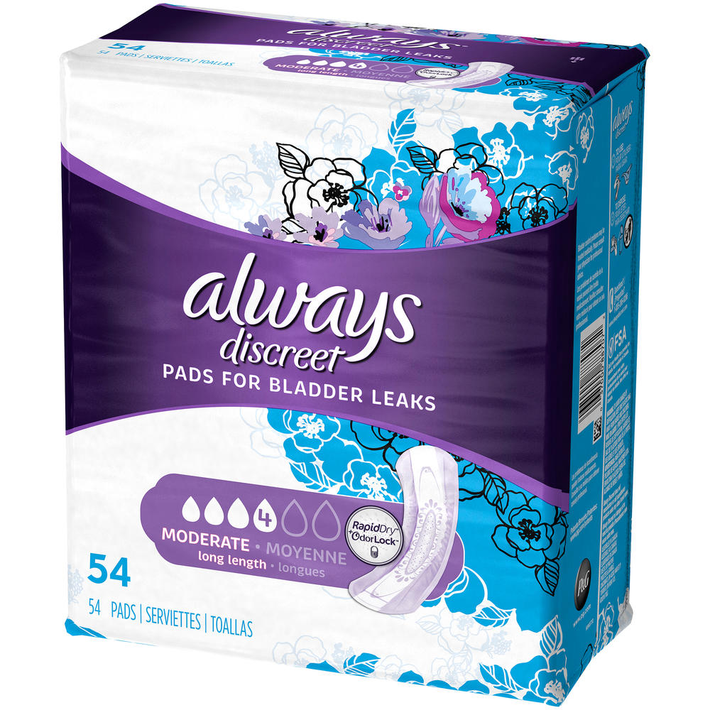 Discreet, Incontinence Pads, Moderate, Long Length, 54 Ct