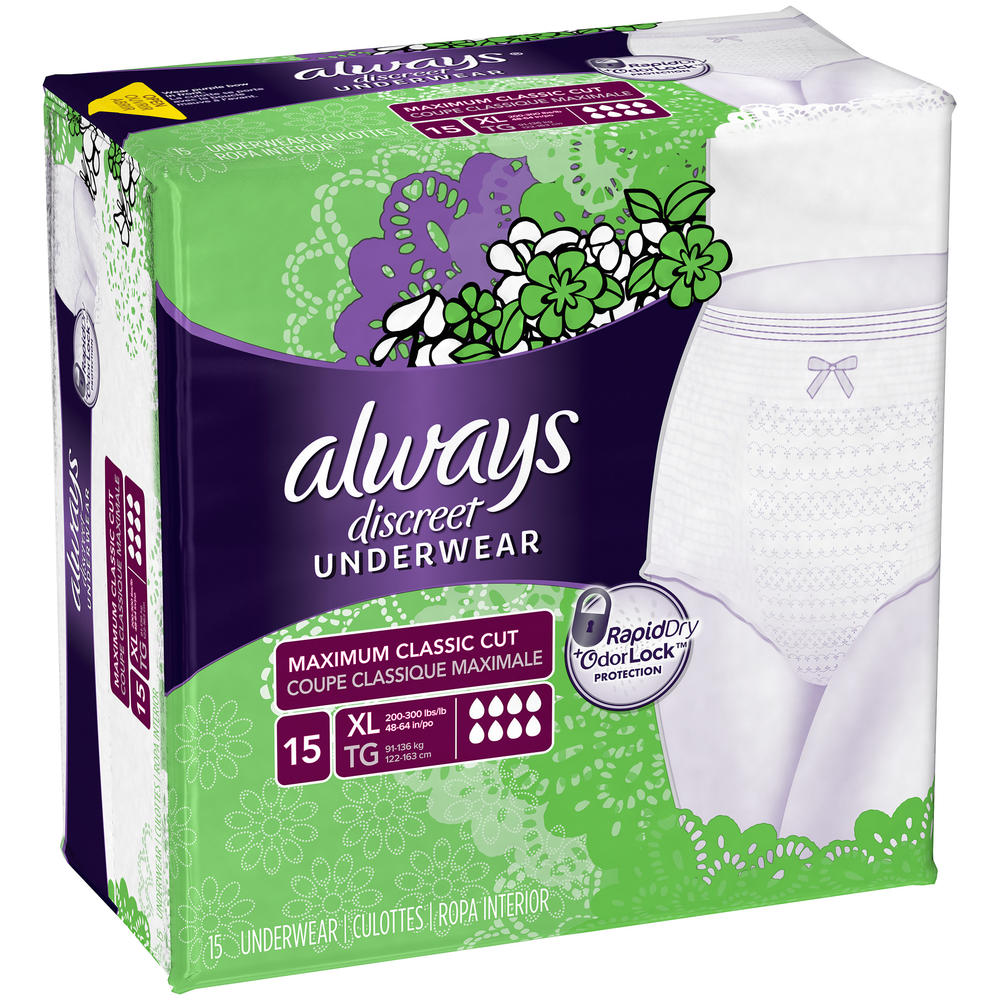 Discreet, Incontinence Underwear, Maximum Absorbency, Extra-Large, 15 Ct