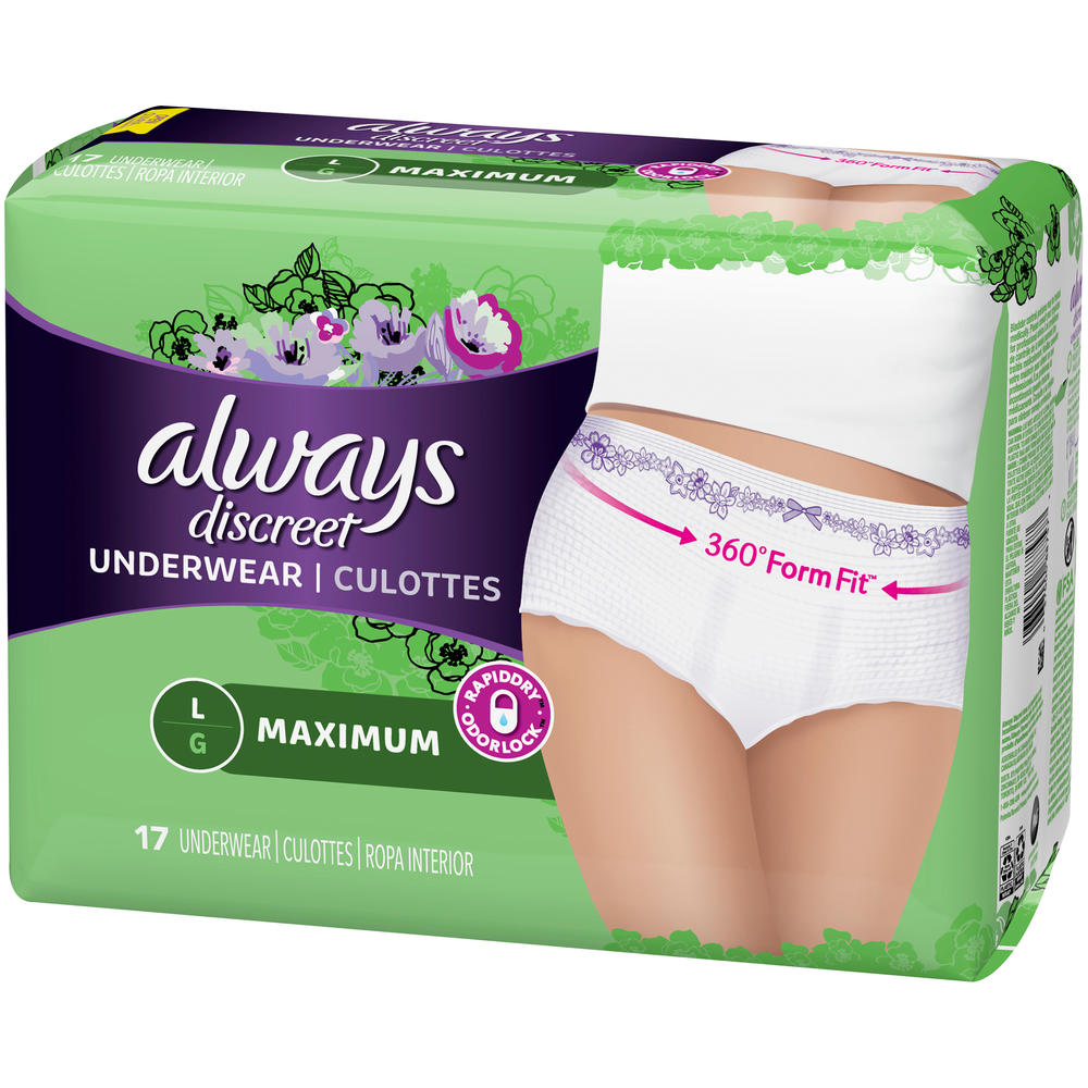 Discreet, Incontinence Underwear, Maximum Absorbency, Large, 17 Ct